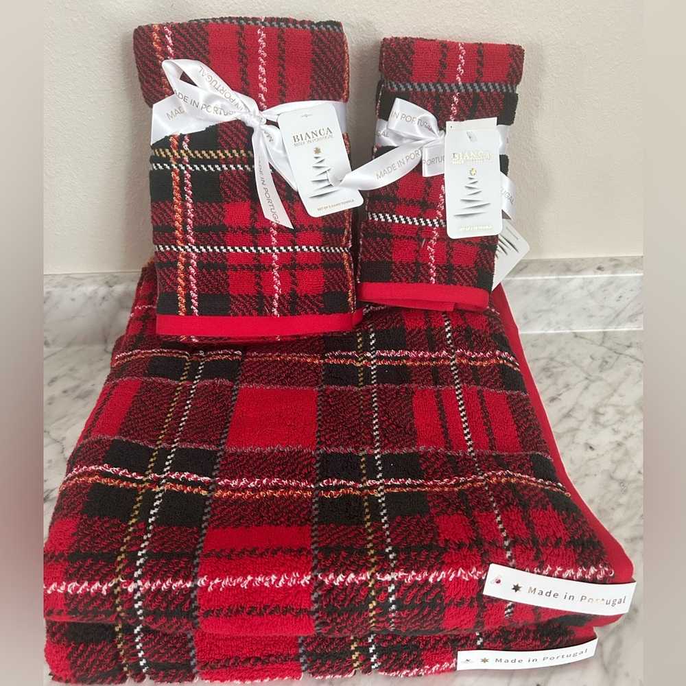 **Bianca Plaid Tartan Cotton Bath Towels Set Christmas Holiday Lodge
